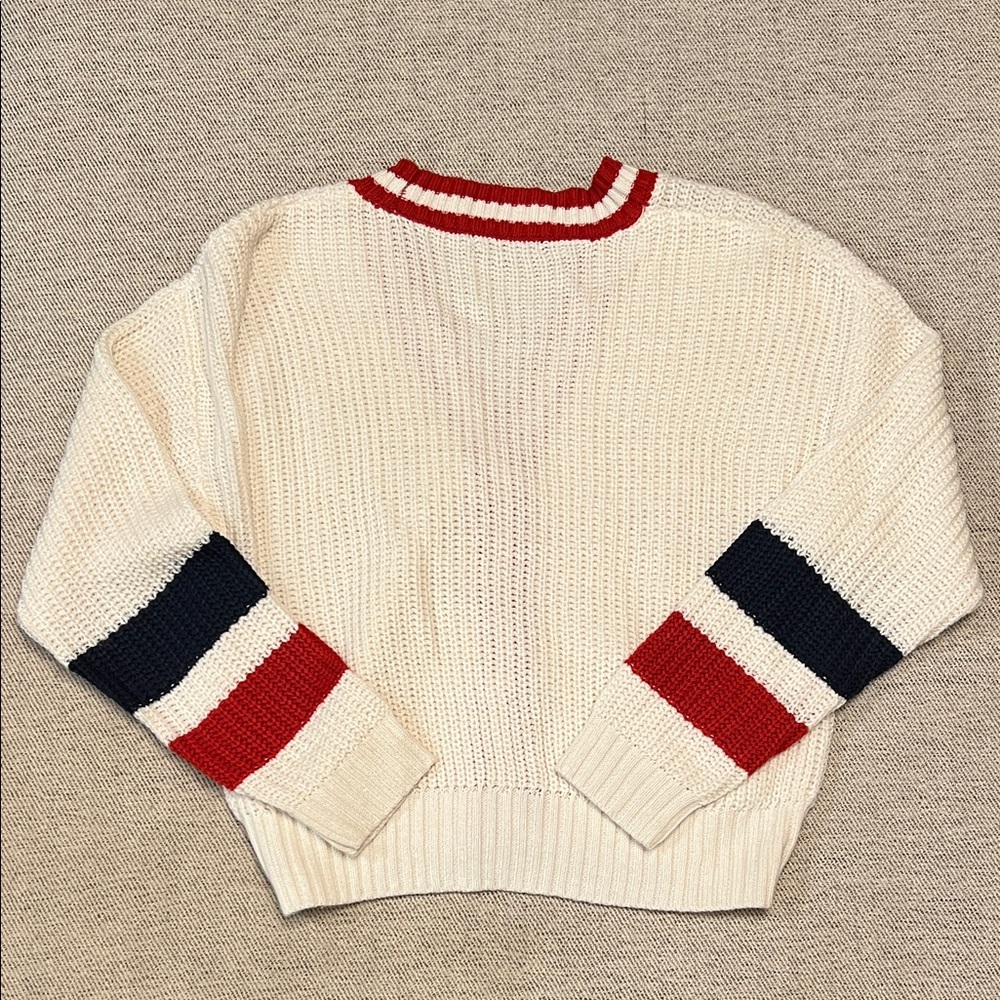 Love Tree Cream Collegiate Sweater with Red Stripe Trim - Picture 4 of 4